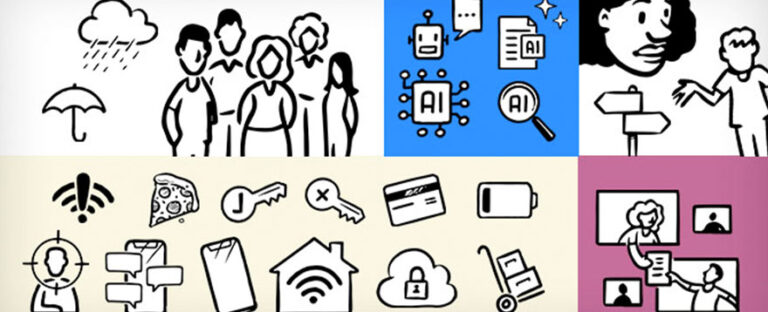 A picture of a set of hand-drawn icons for use in service design projects